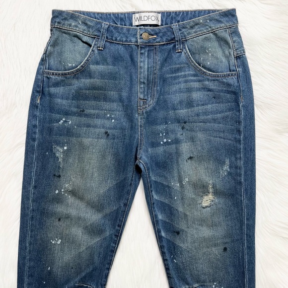 NWOT Wildfox Distressed Slouchy Paint Splatter High Waist Boyfriend Cropped Jean - Picture 3 of 10